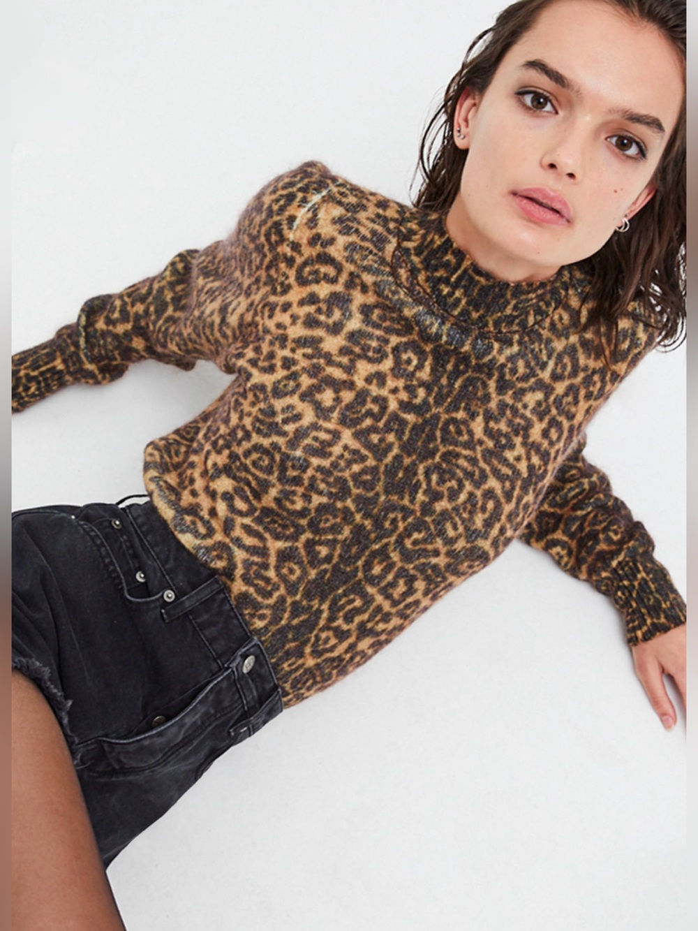 KSUBI Leopard Mohair Wool Knit Mockneck Pullover Sweater Sz M